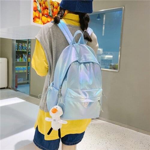 Personality Gradient Laser Colorful Nylon Women Backpack Laptop Backpack Schoolbag for Teenager Girls Boys Travel Mochila 2021