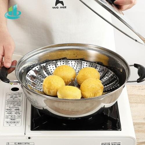 1PCS Stainless Folding Mesh Food Vegetable Egg Dish Basket Cooker Steamer Strainer Basket Cooker Bowl Expandable Kitchen Tool