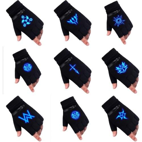 Anime Fate/Zero Luminous Gloves Cosplay Accessories Winter Cosplay Props Luminous Elastic Thicken Half Finger Black Gloves