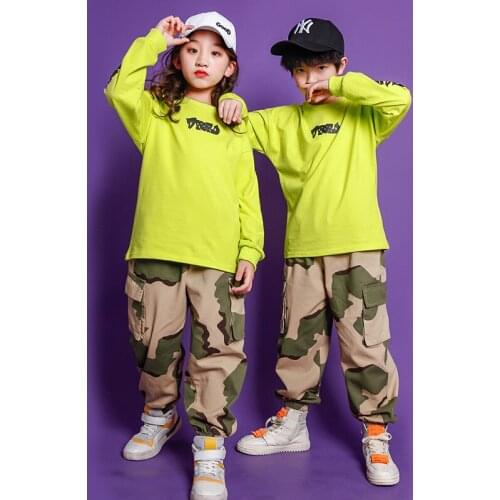 Printed Sweatshirt Camouflage Overalls Pants Children Hip Hop Dance Clothes Kids Jazz Costumes Boys Girls Ballroom Stage Outfits