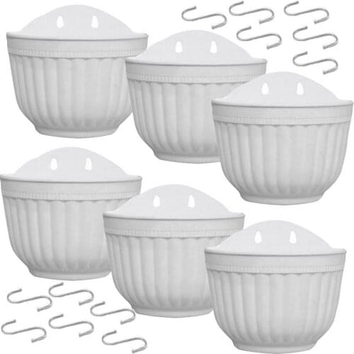 New 6 Pack 8.2 Inch Wall Hanging Planter Pots Vertical Garden Window Hang Box Container for Plants Flowers Herbs with Hook
