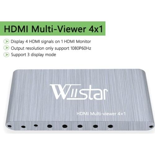 Wiistar HDMI Quad Multi-Viewer 4x1 AHD/SDI/HDMI 4 In 1 Out HDMI Switch 4X1 Support 1080P for Monitor Project Computer