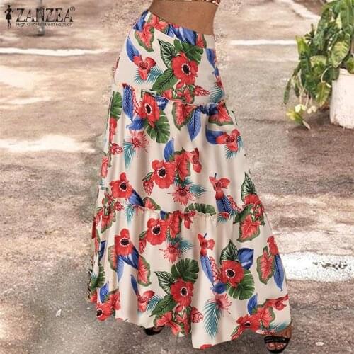 ZANZEA Summer Floral Maxi Long Skirts Women Bohemian Printed Beach Skirts Jupe Casual High Waist Holiday Faldas Saia Oversize