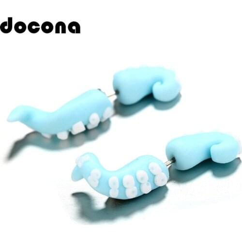 Docona Handmade Cute Blue Squid Paw Stud Earring for Women Polymer Clay Cute Animal Stud Earrings Jewelry Pendiente 4656