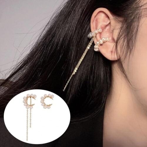 1 Pair 2021 Korean Pearl Clips Earrings C-shaped Asymmetric Ear Cuffs Earrings for Women Jewelry Clips On Ears Trendy