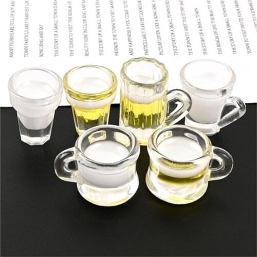 Julie Wang 10PCS Resin Beer Cup Charms Mixed Artificial Beer Mug Milk Cup Jewelry Making Accessory Dollhouse Decor