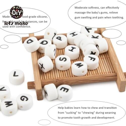 Lets Make Silicone Beads English Alphabet Letter 10pcs DIY Accessories Silicone Teethers BPA Free Personalization Baby Name