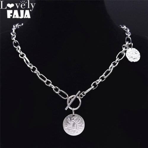 12 Constellations SCORPIO Stainless Steel Chain Necklace Women Silver Color Astrology Choker Necklaces Jewelry colier NPY12S03