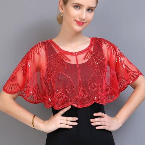 1920s Shawl Wraps Sequin Beaded See-through Evening Cape Bridal Shawl Bolero Flapper Cover Up Great Gatsby Costume Accessory