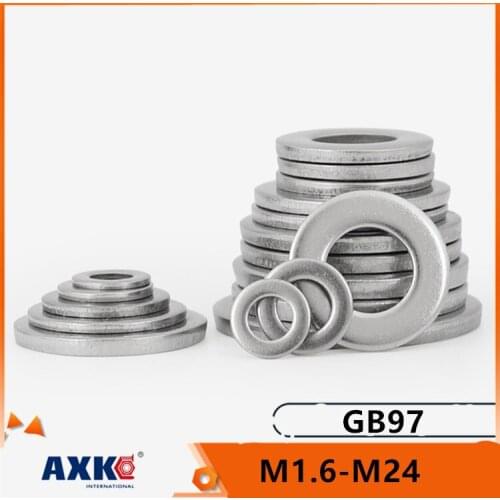 2/5/10/50/100pcs GB97 A2 304 Stainless Steel Flat Washer Plain Gasket for M1.6 M2 M2.5 M3 M4 M5 M6 M8 M10 M12 M16 M24 Screw Bolt