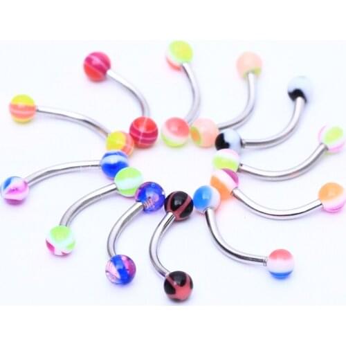 20Pcs Mixed Acrylic Ball Eyebrow Rings Stainless Steel Body Jewelry Ball Barbell Eyebrow Rings Bars Tragus Piercing