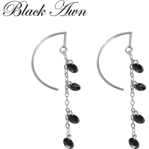 2021 New Romancit 925 Sterling Silver Jewelry Engagement Flower Drop Earrings For Women Black Spinel Female Earring Gift I188