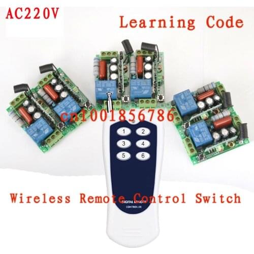 220V 1CH Radio remote control switch light lamp LED ON OFF 6Receiver&1transmitter Learning Code