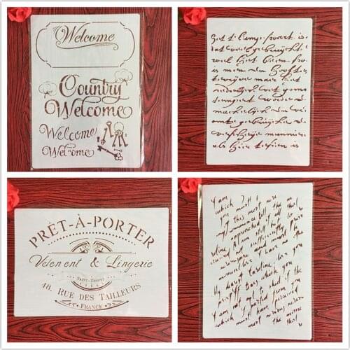 4pcs / set A4Font letter text Stencils Painting Coloring Embossing Scrapbook Album Decorative Template for walls letter stencils