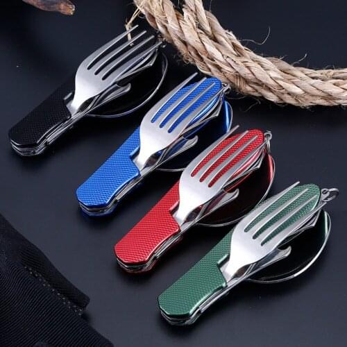 Outdoor Cooking Camping Tableware Supplies 4 In 1 Spoon Folding Pocket For Picnics Hiking Survival Multifunction Kamp Tools