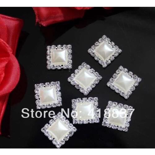 50pcs 16mm Square Pearl Rhinestone Buttons Flatback DIY Crystal Button Wholesale Free Shipping