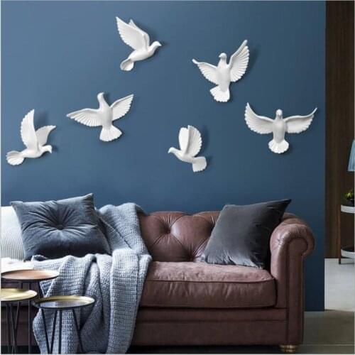 6PCS European Wall Hanging Resin Birds Decoration Crafts 3D Stereo Pigeon Home Livingroom Sofa TV background Mural Ornaments Art