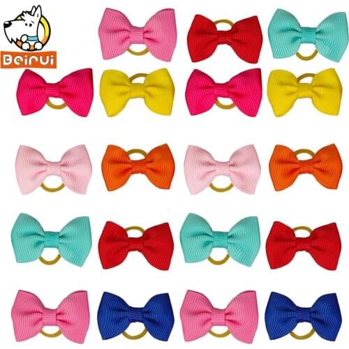 50/100pcs Plain Color Handmade Nylon Pet Cat Dog Hair Bows Puppy Kitten Rubber Band Dogs Grooming Accessories