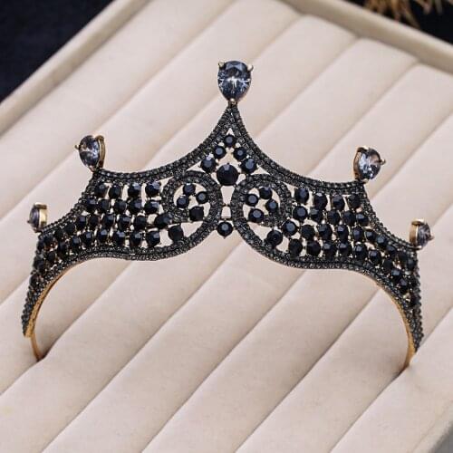 Baroque Vintage Black Crystal Beads Bridal Tiaras Crown Rhinestone Diadem Pageant Crowns Bride Headband Wedding Hair Accessories