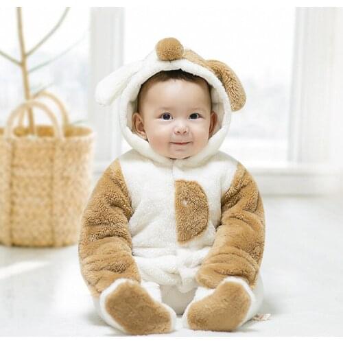 Baby Cartoon Costumes Long Sleeves Cute Dogs Clothes Newborns Boys Cotton Soft Rompers Thick Warm Hooded Jumpsuits