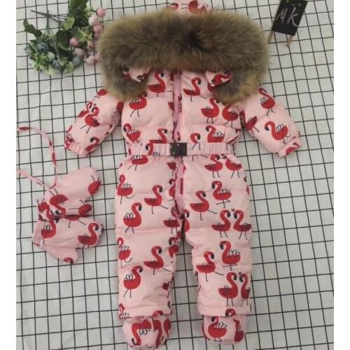 Real fur 2021 Winter Jacket child jackets children jumpsuit Rose Flower snow suit girl down romper ski suits outerwear