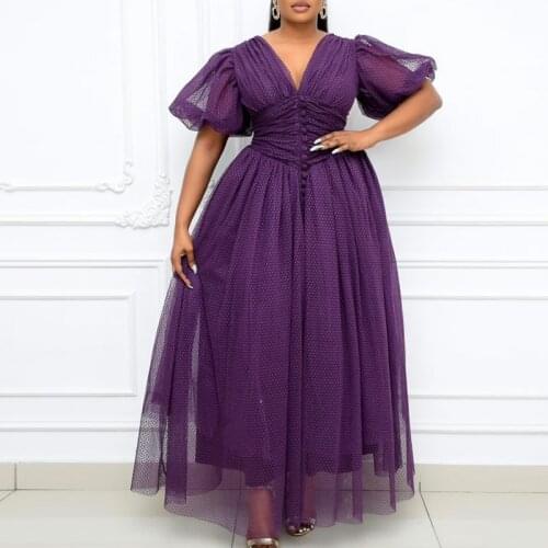 Elegant Women Prom Dresses Short Sleeve V Neck Tulle Mesh Princess Dress Summer 2021 Classy Retro Party Birthday Robes Plus Size