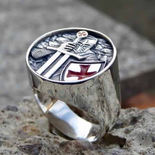 EYHIMD Mens Knights Templar Red Cross 316L Stainless Steel Rings for Men Male Biker Party Fashion Jewelry Accessories Gifts
