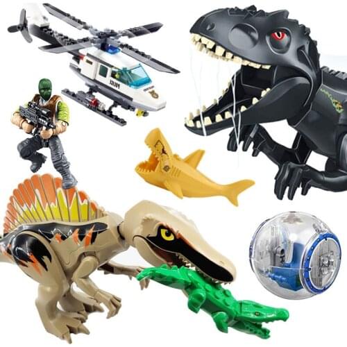 2021 Jurassic Dinosaur Figure Building Block Toy Dino T-Rex Indoraptor Tyrannosaurus Rex Gyroscope Animal World Park Model Brick