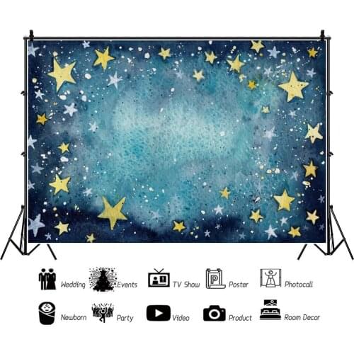 Fantasy Blue Cartoon Starry Sky Stars Cake Photography Backdrops Photocall Baby Birthday Party Background Studio Shoot