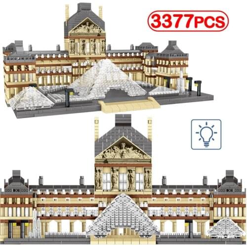 City LED Mini World Famous Paris Louvre Architecture Building Blocks 3D Diamond Landscape House Bricks Toys for Children Gift