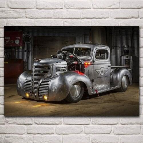 Classic retro 1939 hot rod silver pickup truck car fanart living room home art decoration wood frame fabric poster KN814