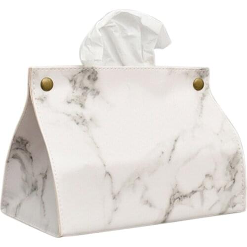 Marble Pattern Tissue Box Pu Leather Home Car Napkin Paper Container Paper Towel Napkin Case Pouch Home Decor—White