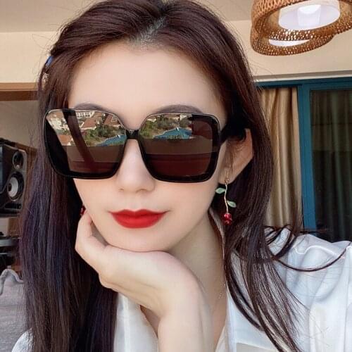 Square big black frame women sunglasses fashion style grey lens