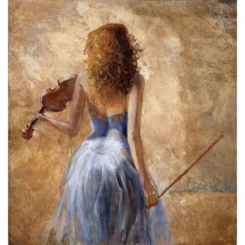 Portrait painting Dancers Girl with a violin romantic art canvas oil paintings hand-painted