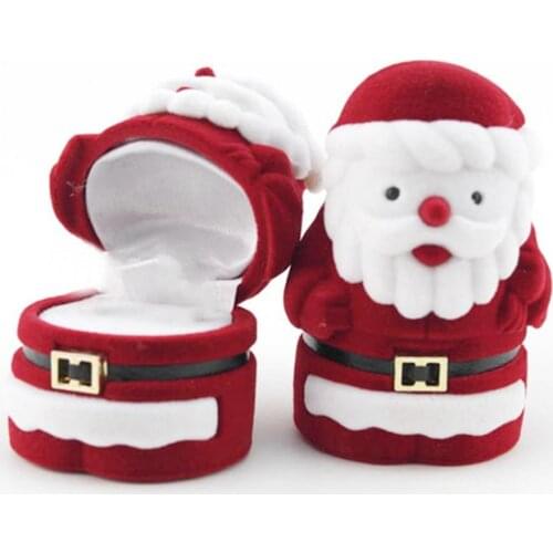 Vivid Rings Box Dust-proof Flocking Santa Claus Rings Container for Christmas Party Gift Box Rings Display Container Jewelry Box