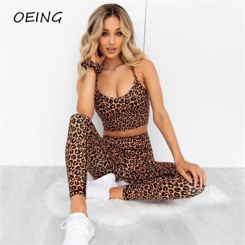 Workout Yoga Two Piece Sets Leopard Print Bras and High Waist Seamless Leggings Sportwear Women Tights Set