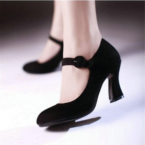 COOLULU Women High Heel Mary Janes Pumps Round Toe All Match Pumps Women Shoes Buckle Strap Ladies Pumps Damenschuhe Size 34-43