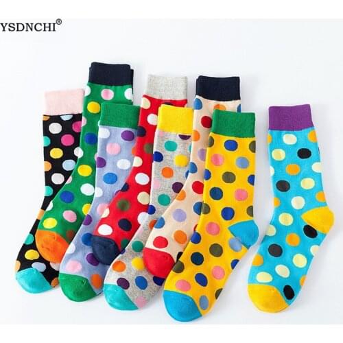 YSDNCHI Cartoon Funny Socks Happy Long Socks Women Print Dot Colorful Painting Cotton Fashion Creative Spring Autumn 1 Pair