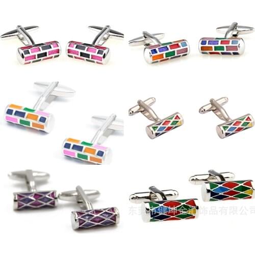 10pairs/lot Cylinder Cufflinks Colorful Enamel Circular Column Cuff Links Mens Jewelry Accessory Copper Plating Wholesale