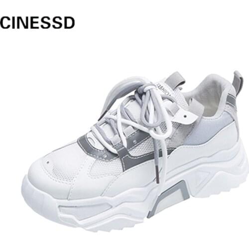 Women Chunky Sneakers Womens 2020 Fashion Platform Ladies Lace Up Breathable Woman Vulcanized Female Non Slip Walking Shoes