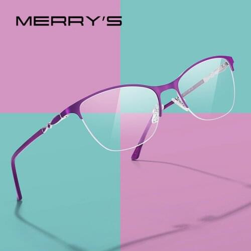 MERRYS Women Cat Eye Glasses Half Frame Fashion Ladies Trending Myopia Prescription Eyewear Optical Eyeglasses S2007