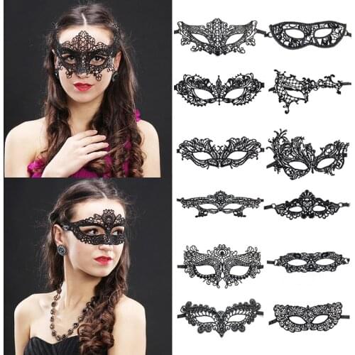 Women Sexy Black Lace Eye Mask Fashion Masquerade Halloween Costumes Accessories Prom Dance Party Half Face Blindfold Masks