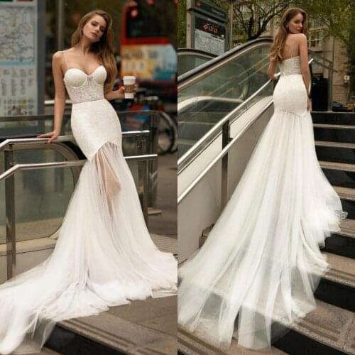 2020 Wedding Dresses Sweetheart Lace Appliques Bridal Gowns Custom Made Backless Sweep Train A-Line Wedding Dress