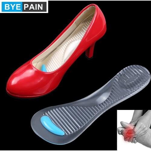1Pair Women Silicone Arch Support Insole Metatarsal Pad Cushion Self-adhesive Antiskid Flat Foot Correction Massage Shoe Inserts