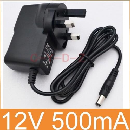 1PCS High quality AC 100V-240V Converter Switching power adapter DC 12V 500mA 0.5A Supply UK Plug DC 5.5mm x 2.1mm