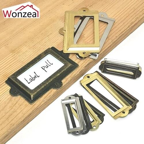 10Pcs Antique Brass Metal Label Pull Frame Handle File Name Card Holder Cabinet Drawer Box Case Furniture Hardware