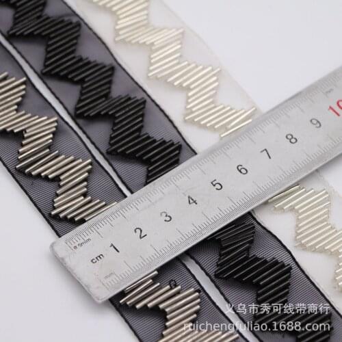 10yards/lot handmade lace craft beads bridal pearls wedding trimming chiffon lady ribbon tape decorative weaving border