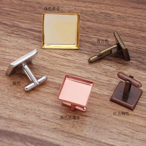 100pcs into 16-18-20-25mm tray square bezel blank cufflink settings cabochon base French cufflinks shirt accessories