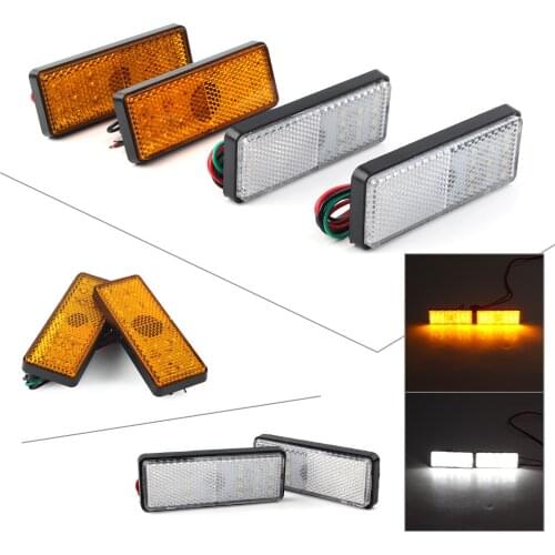 2 Pcs Rectangle LED Reflector Turn Signal Tail 3rd Brake Light For Car Pickup Truck SUV Trailer RV Motorcycle Universal