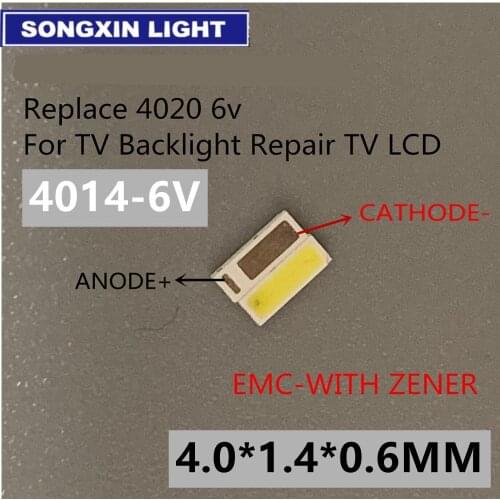 200PCS/Lot 4014 4020 SMD LED Beads Cold white 1W 6V 150mA For TV/LCD Backlight